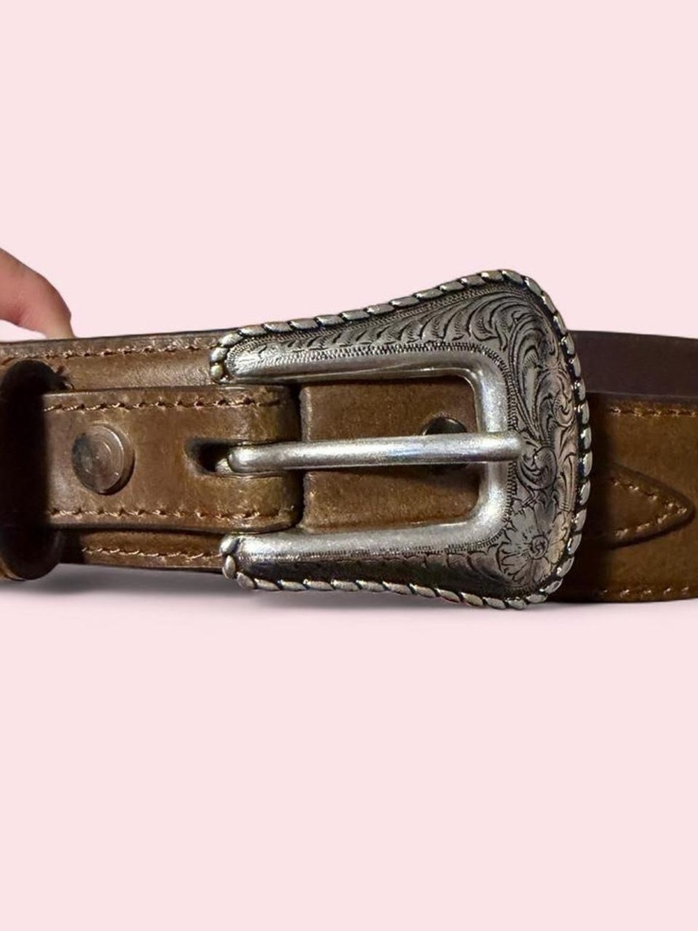 Nocona Belt Co Men’s Western Brown Leather Belt w/ Decorative Silver-Tone Buckle